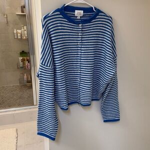 Things between Striped Blue and White Henley cardigan